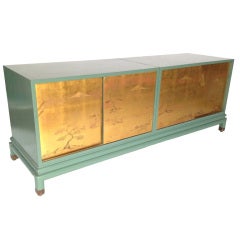 Asian Themed Gilt and Lacquer Cabinet Credenza by Renzo Rutili for Johnson