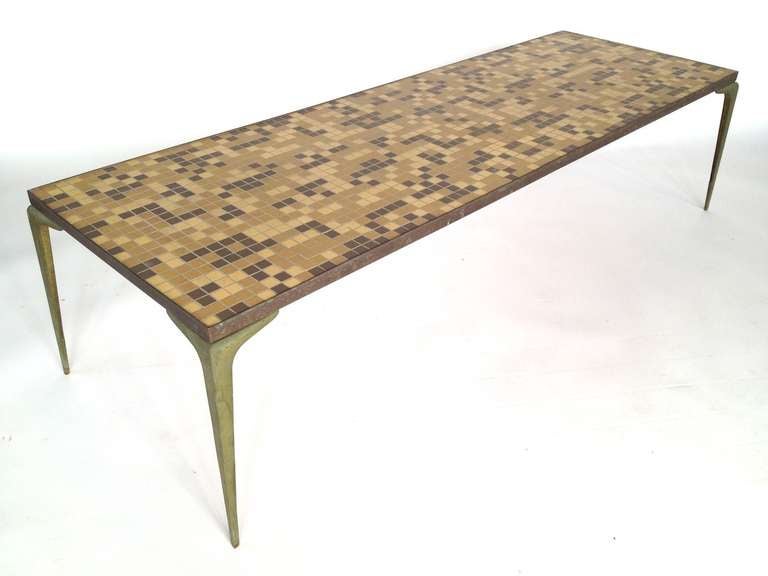Elegant Italian Tile Cocktail Coffee table on Fine Brass Feet