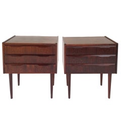 Pair of Compact Danish Modern Rosewood 3 Drawer Nightstands