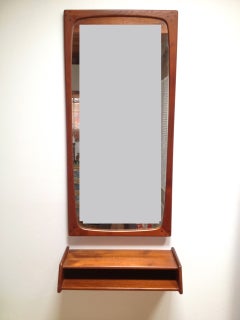 Danish Modern Teak Wall Mount Mirror with Shelf