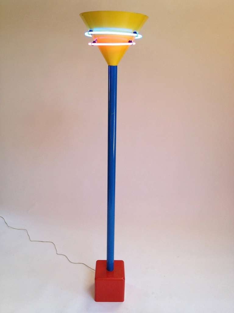 Vintage Memphis Style Halogen and Neon Floor Lamp.  Good original condition with some minor scuffs to the paint as pictured.  