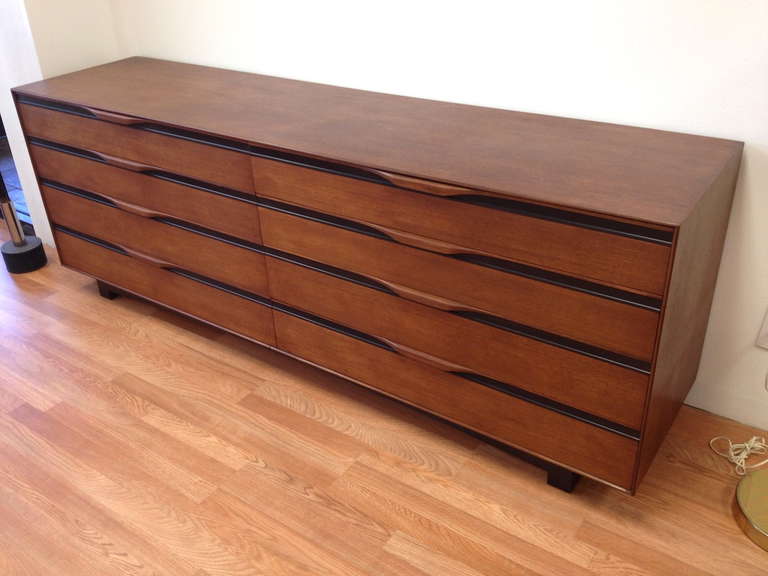 Danish Modern Walnut Chest of Drawers by Glenn of California.  Matching nightstands also available.