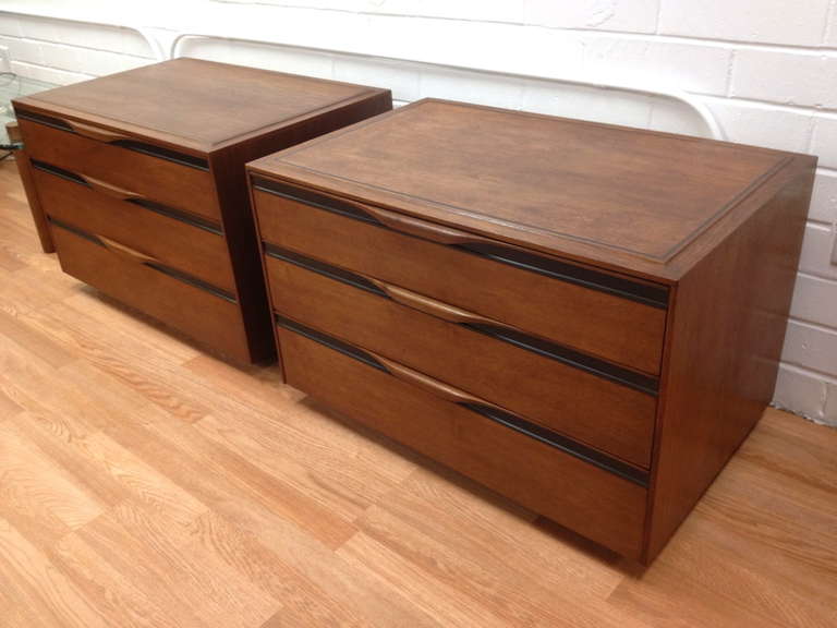 American Pair of Danish Modern Walnut Nightstands or Chests by Glenn of California