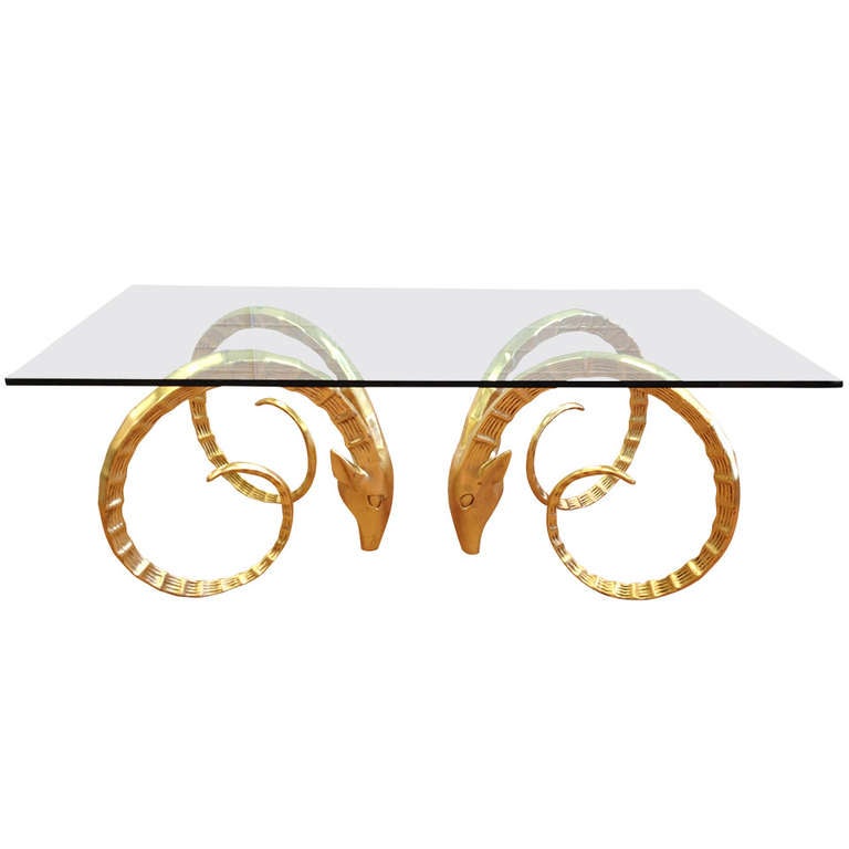 Exceptional Gilt Metal Rams Head Dining Table