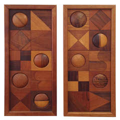 Pair of Vintage Mixed Woods Wall Sculptures by California Artist Dave Criner