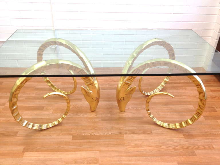 Exceptional Gilt Metal Rams Head Dining Table In Excellent Condition In Long Beach, CA