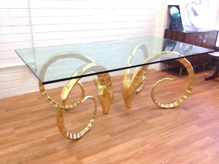 Late 20th Century Exceptional Gilt Metal Rams Head Dining Table