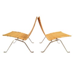 Pair of Poul Kjaerholm PK22 Wicker Lounge Chairs