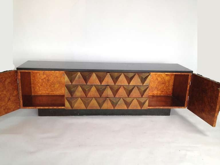 Mid-20th Century Exceptional Brutalist Style Faceted Credenza