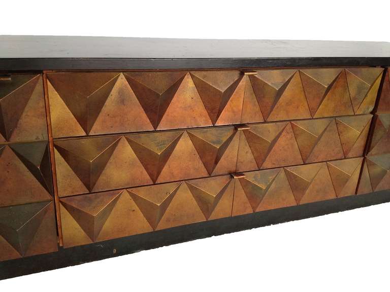 Wood Exceptional Brutalist Style Faceted Credenza
