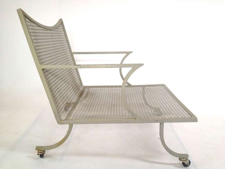 Metal Exceptional Pair of Large and Low Patio Lounge Chairs on Casters by Bob Anderson