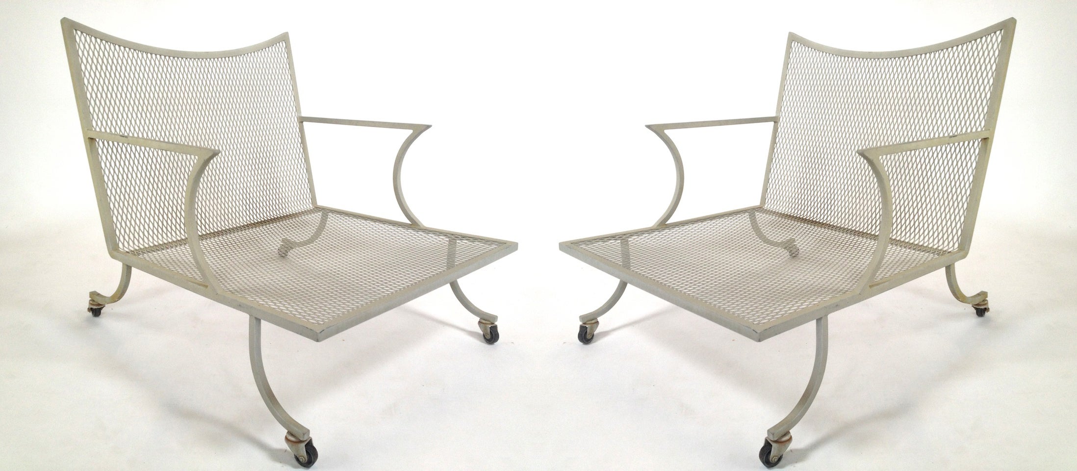 Exceptional Pair of Large and Low Patio Lounge Chairs on Casters by Bob Anderson