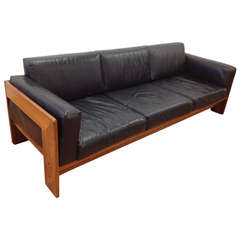 Tobia Scarpa Bastiano Black Leather Sofa for Knoll
