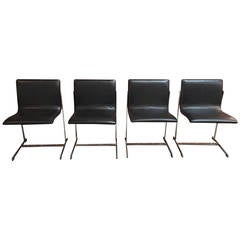 Exceptional Set of 4 Cantilevered Chrome Dining Chairs