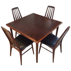 Danish Modern Rosewood Dining Table and Four Rosewood Koefoeds Eva Dining Chairs