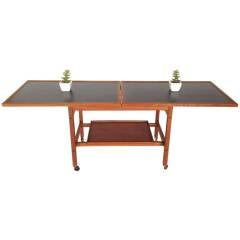 Danish Modern Teak Flip Top Expandable Serving Tea Cart Danish Modern Teak Flip Top Expandable Serving Tea Cart
