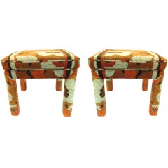Pair of Milo Baughman Upholstered Stools Ottomans