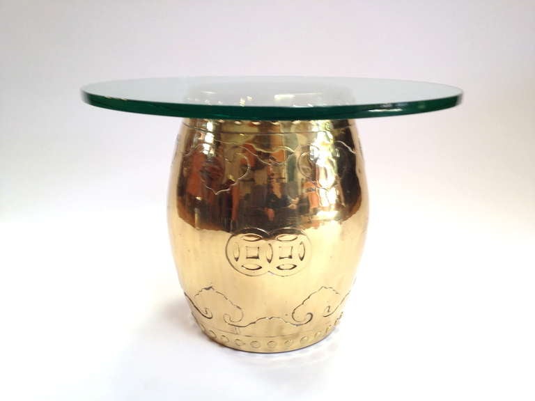 Chinese Brass Drum Table with Glass Top