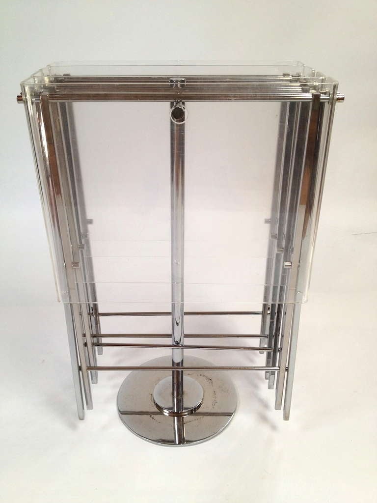 American Set 4 Charles Hollis Jones Chrome and Lucite Folding Tray Serving Tables