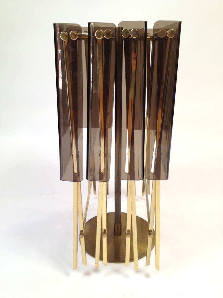 Set 4 Charles Hollis Jones Brass and Smoked Lucite Folding Tray Serving Tables In Good Condition In Long Beach, CA
