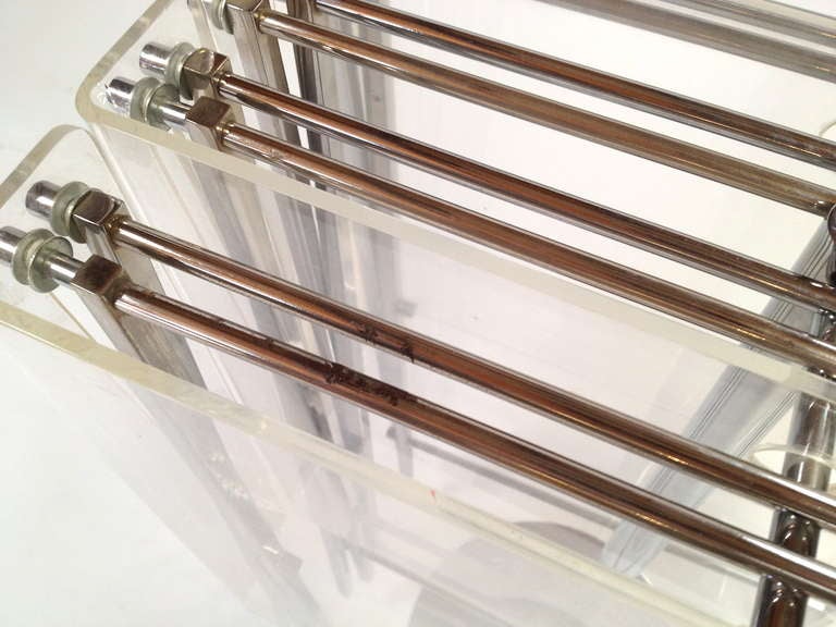 Set 4 Charles Hollis Jones Chrome and Lucite Folding Tray Serving Tables 1