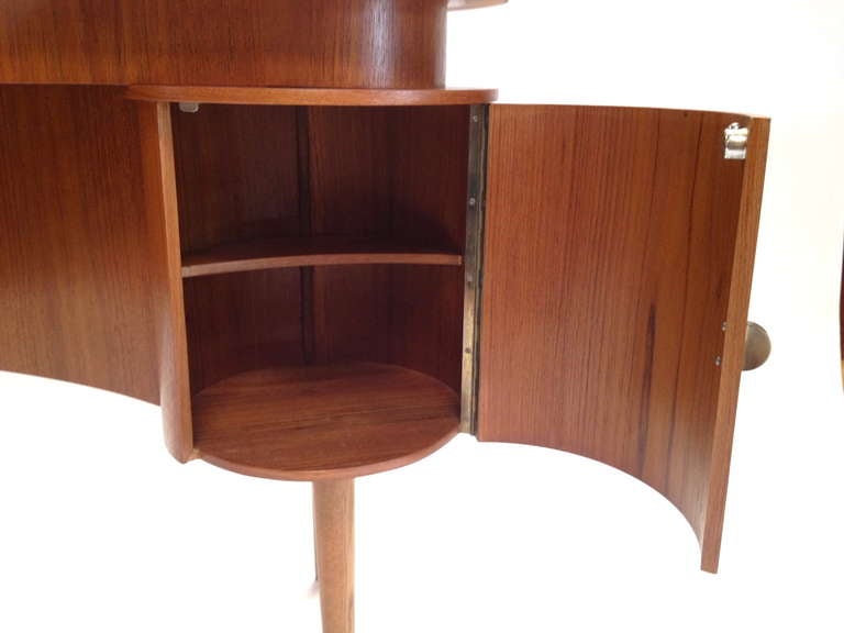 Wood Unique Danish Modern Teak Kidney Shaped Desk with Bookcase and Storage