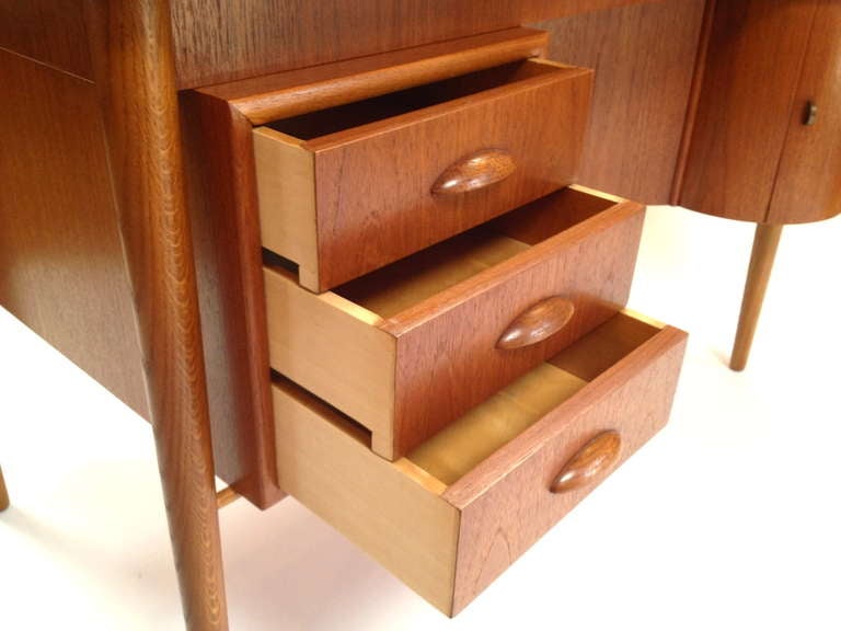 Unique Danish Modern Teak Kidney Shaped Desk with Bookcase and Storage 1