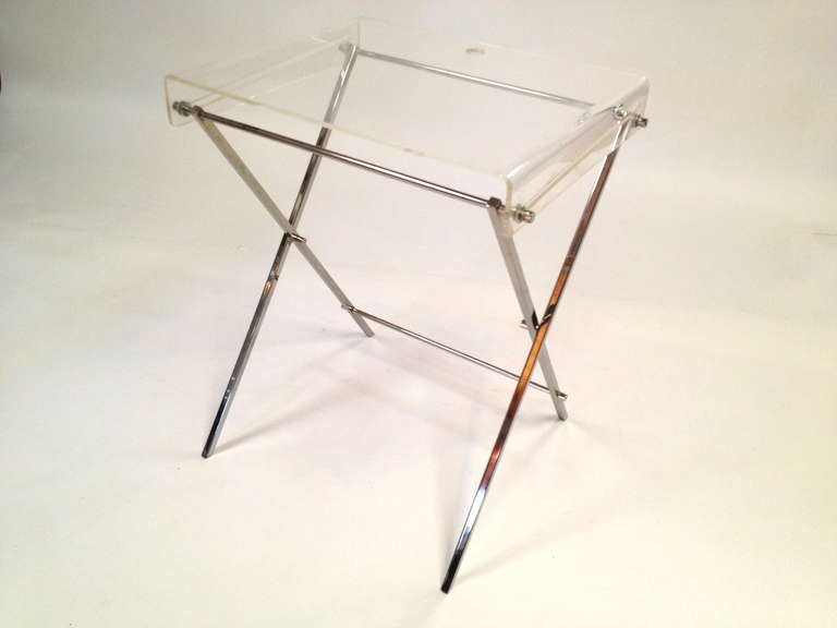 Set 4 Charles Hollis Jones Chrome and Lucite Folding Tray Serving Tables 3