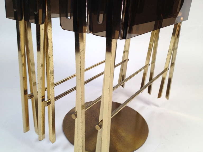 Set 4 Charles Hollis Jones Brass and Smoked Lucite Folding Tray Serving Tables 3