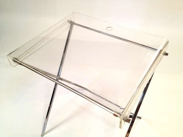 Set 4 Charles Hollis Jones Chrome and Lucite Folding Tray Serving Tables 4