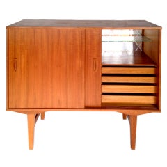Danish Modern Teak Credenza with Built In Mirrored Bar