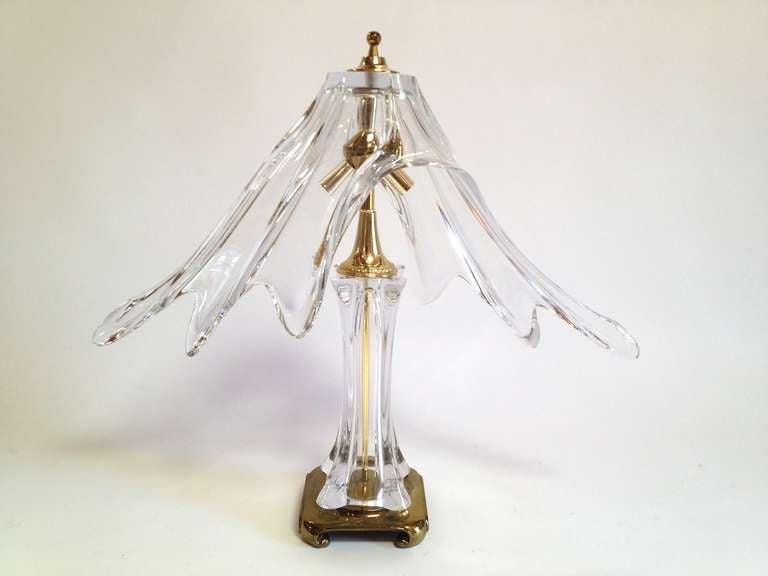 Exceptional Pair of French Crystal and Brass Table Lamps Attr. Art Vannes