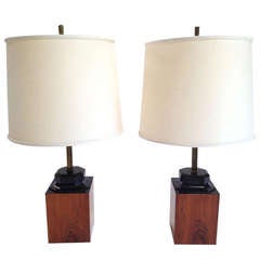 Pair of Vintage Rosewood Cube Table Lamps
