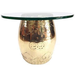 Chinese Brass Drum Table with Glass Top