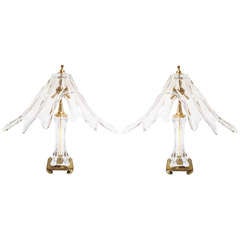 Exceptional Pair of French Crystal and Brass Table Lamps Attr. Art Vannes