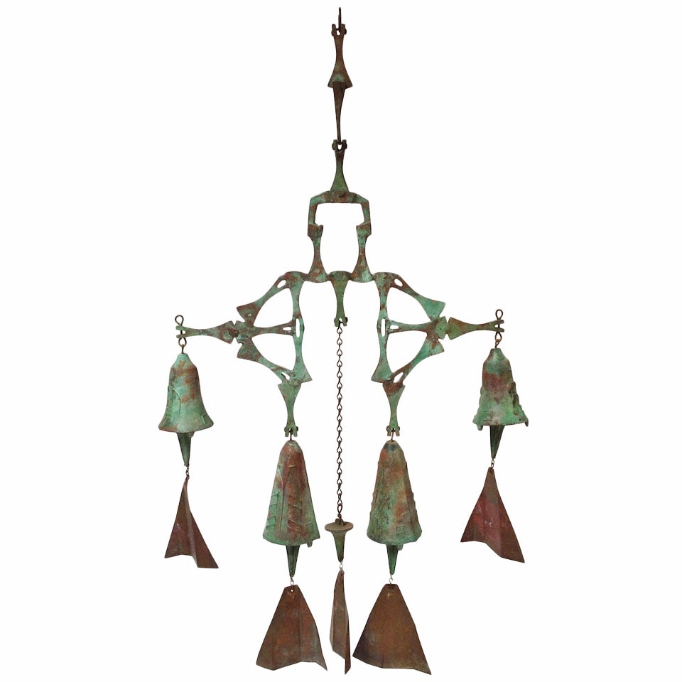 Large Cast Bronze 4 Bell Wind Chime Windbell by Paolo Soleri for Arcosoanti