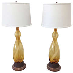 Exceptional Pair of Murano Glass Table Lamps