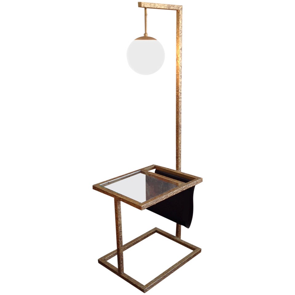 Brutalist Floor Lamp with Table and Magazine Rack