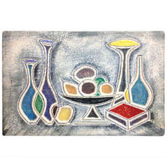 Large Italian Single Ceramic Tile Abstract Still Life Signed AL