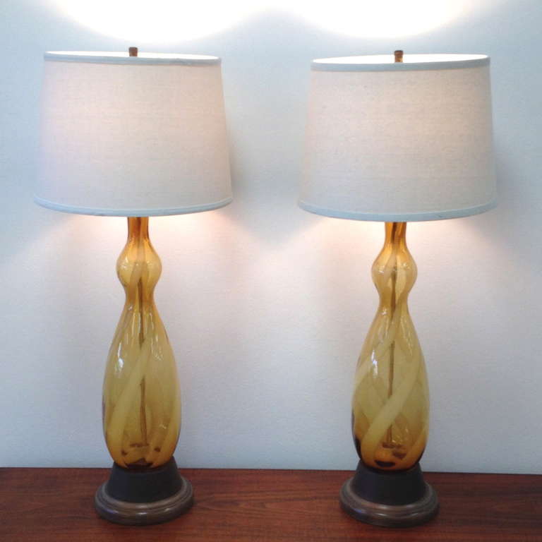 Italian Exceptional Pair of Murano Glass Table Lamps