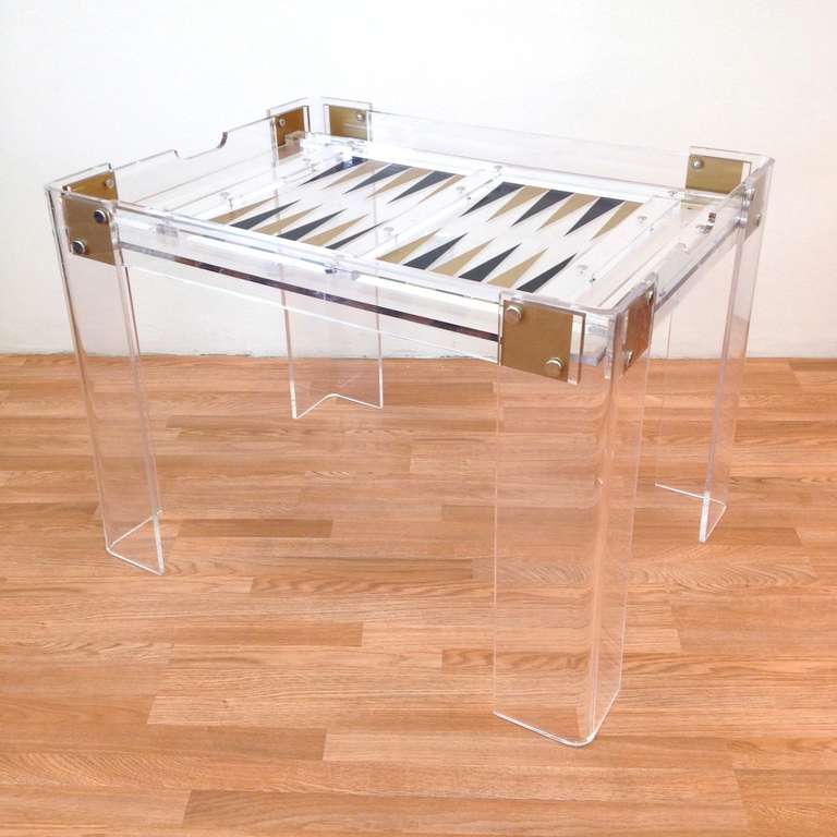 American Vintage Lucite and Brass Backgammon Game Table