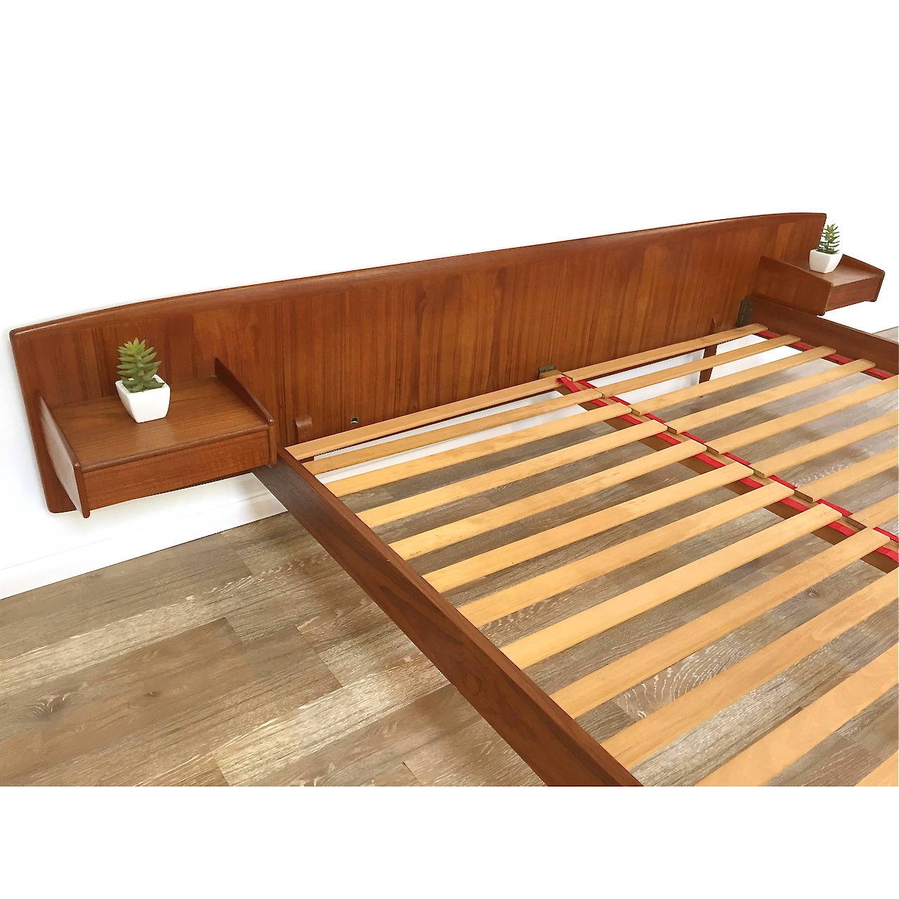 Mid-20th Century Danish Modern Teak California King Platform Bed with Floating Nightstands