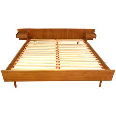 Danish Modern Teak California King Platform Bed with Floating Nightstands
