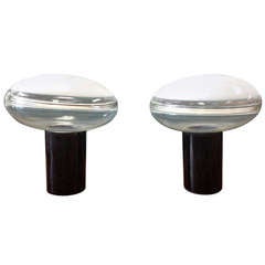 Exceptional Pair of Italian Glass Mushroom Table Lamps Likely by Venini