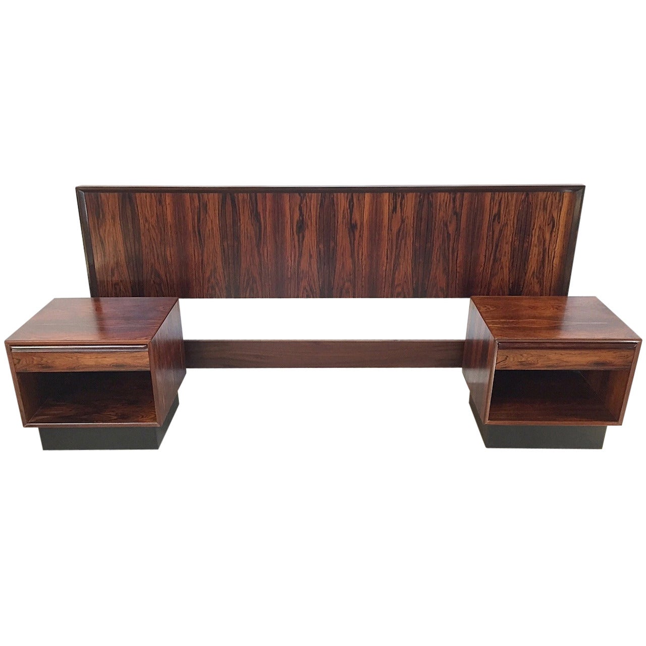 Rare Danish Modern Rosewood King Headboard with Matching Nightstands by Westnofa
