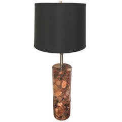 Beautiful Breche Violette Marble Cylinder Table Lamp