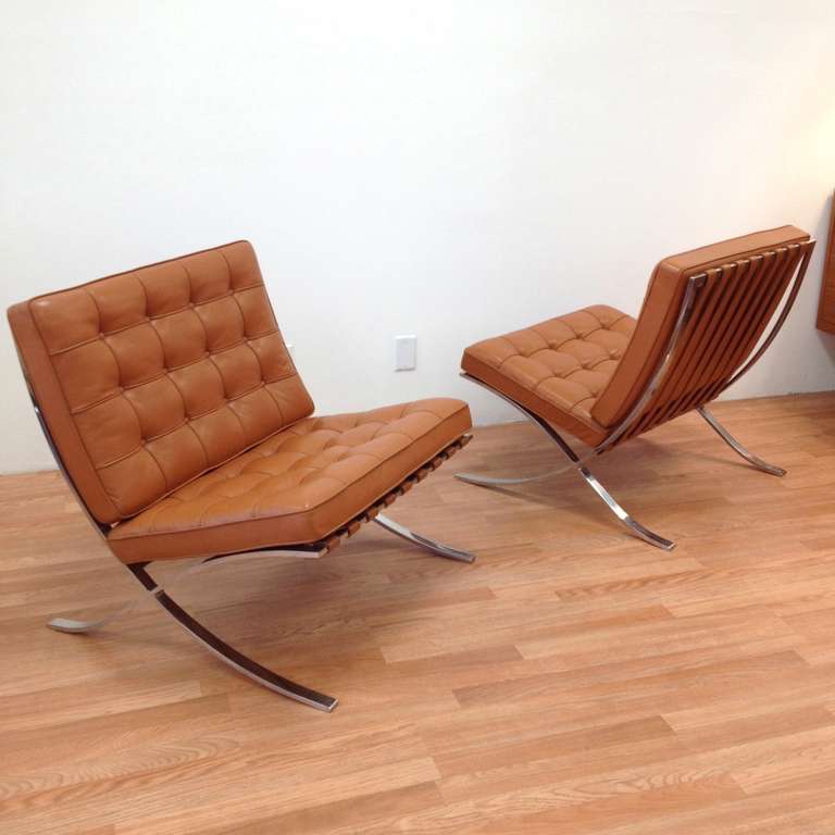 American Pair of Knoll Mies Van Der Rohe Barcelona Chairs, Circa 1990