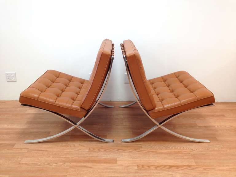Pair of Knoll Mies Van Der Rohe Barcelona Chairs, Circa 1990 In Good Condition In Long Beach, CA