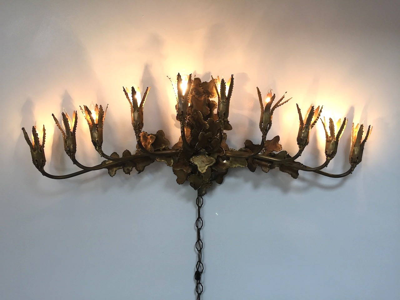 Brutalist Ten-Light Candelabra Wall Sconce by Tom Greene