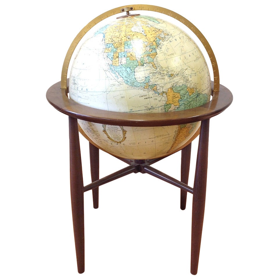 Vintage Danish Modern Alluminated Floor Globe by Replogle